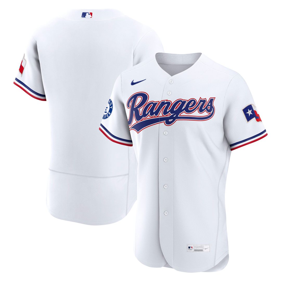 Texas Rangers Nike Home Sponsor Patch Authentic Jersey - White Official MLB Team Apparel Baseball Fan Gear