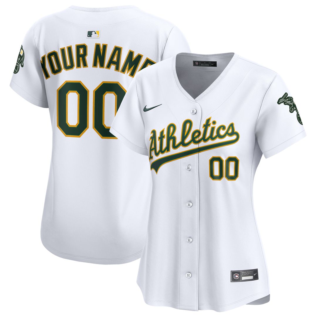 Athletics Nike Women's Home Limited Custom Jersey - White Official MLB Team Apparel Baseball Fan Gear