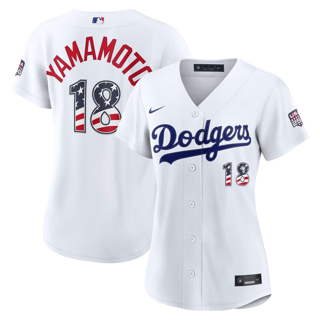 Yoshinobu Yamamoto Los Angeles Dodgers Nike Women's USA 250 Fourth of July Home Stadium Jersey - White Official MLB Team Apparel Baseball Fan Gear
