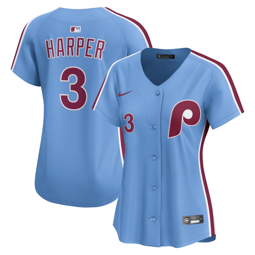 Bryce Harper Philadelphia Phillies Nike Women's Alternate Limited Player Jersey - Light Blue Official MLB Team Apparel Baseball Fan Gear