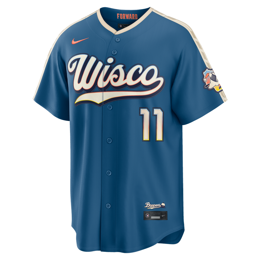 Jackson Chourio Milwaukee Brewers Nike 2026 City Connect Stadium Jersey - Mineral Blue Official MLB Team Apparel Baseball Fan Gear