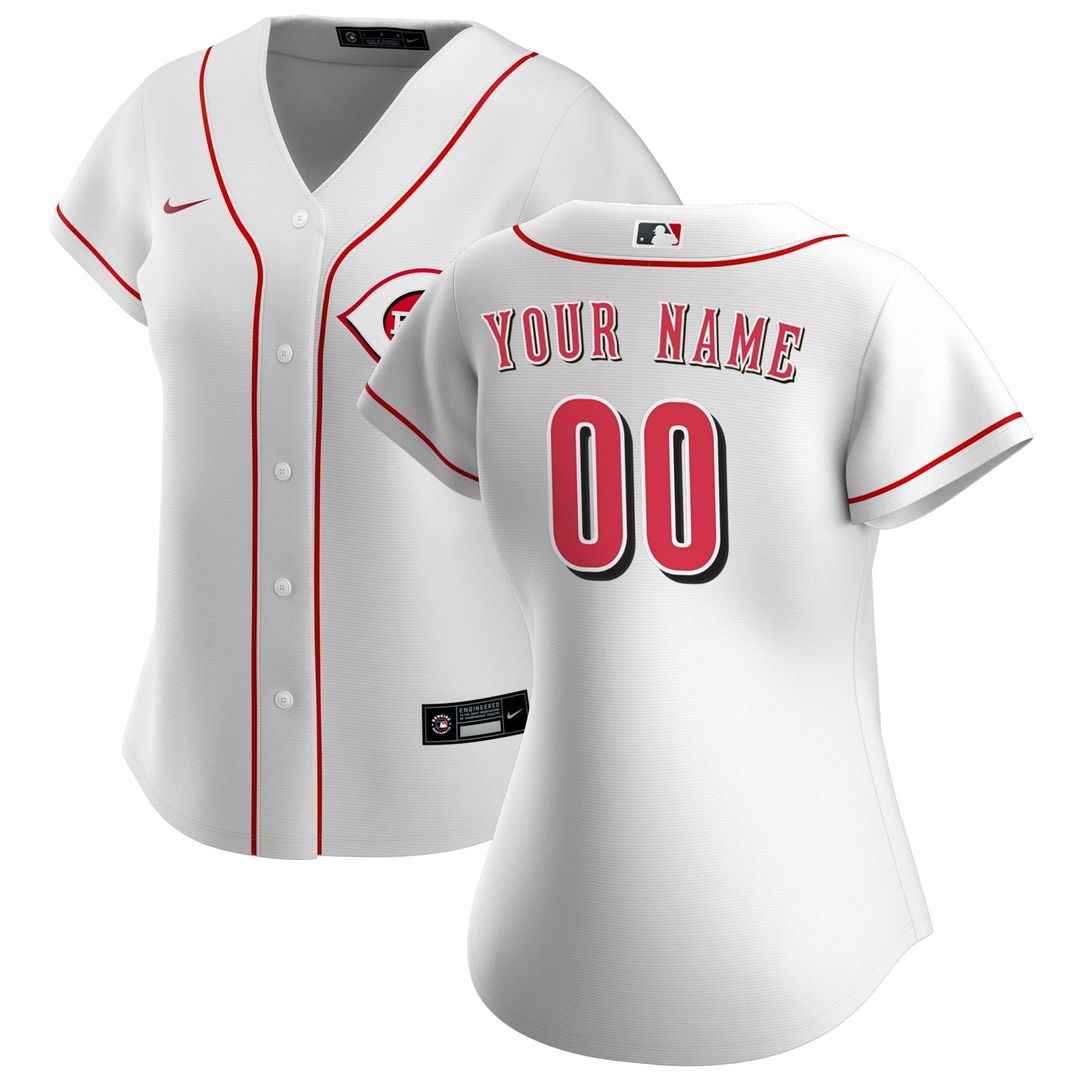 Cincinnati Reds Nike Women's Home Replica Custom Jersey - White Official MLB Team Apparel Baseball Fan Gear