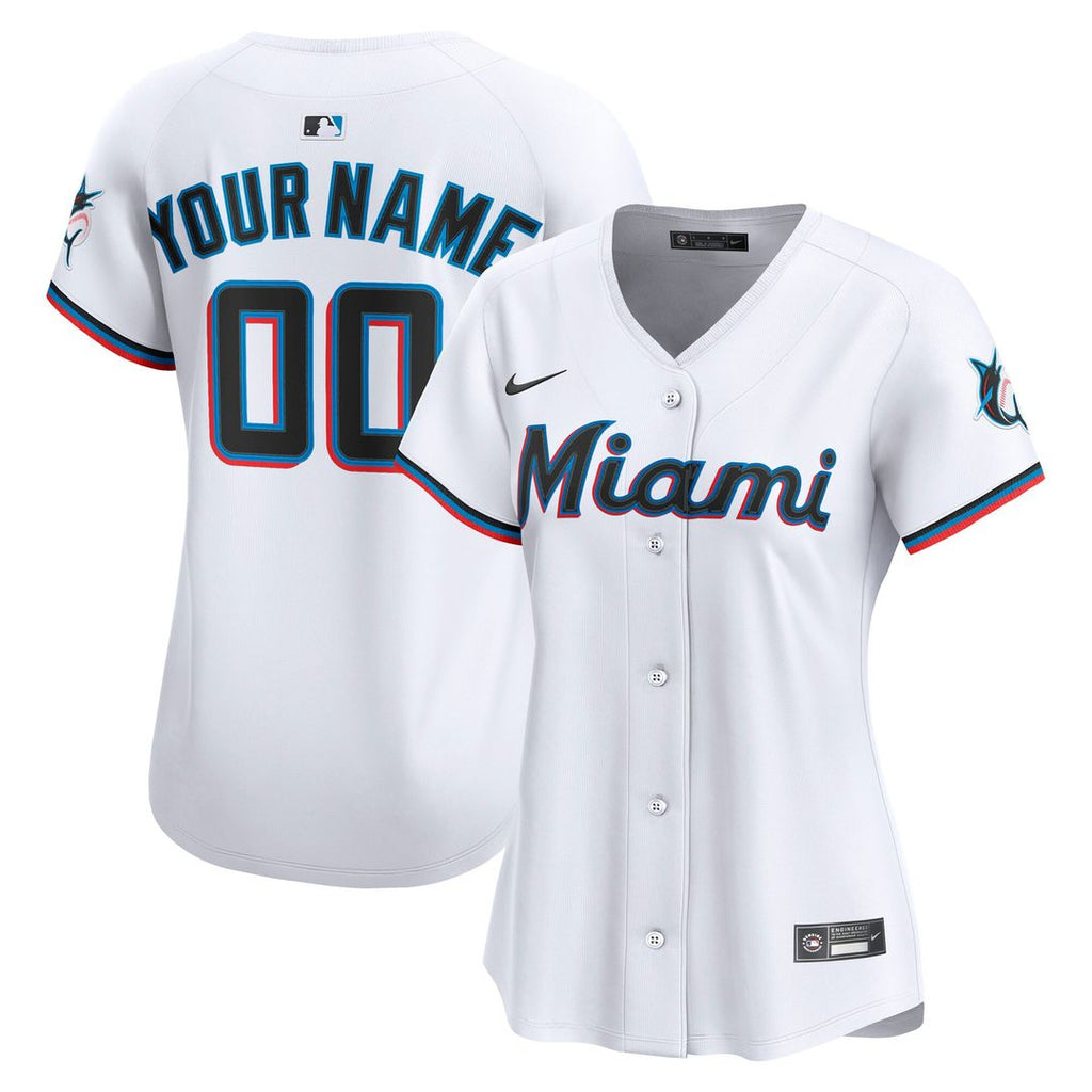 Miami Marlins Nike Women's Home Limited Custom Jersey - White Official MLB Team Apparel Baseball Fan Gear