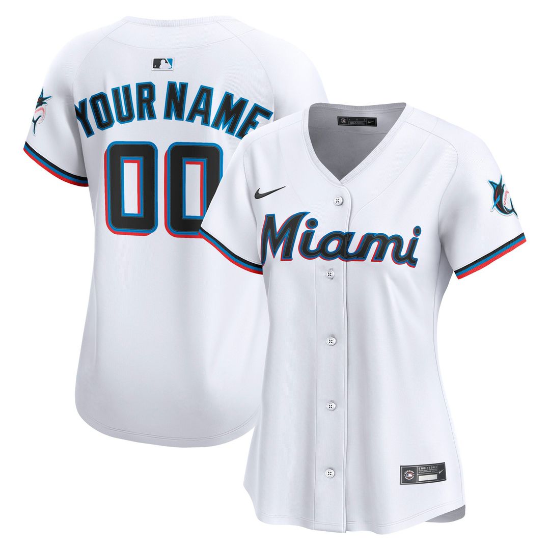 Miami Marlins Nike Women's Home Limited Custom Jersey - White Official MLB Team Apparel Baseball Fan Gear
