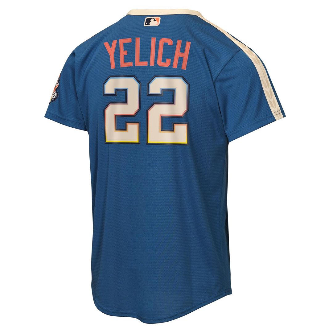 Christian Yelich Milwaukee Brewers Nike Youth 2026 City Connect Stadium Jersey - Mineral Blue Official MLB Team Apparel Baseball Fan Gear