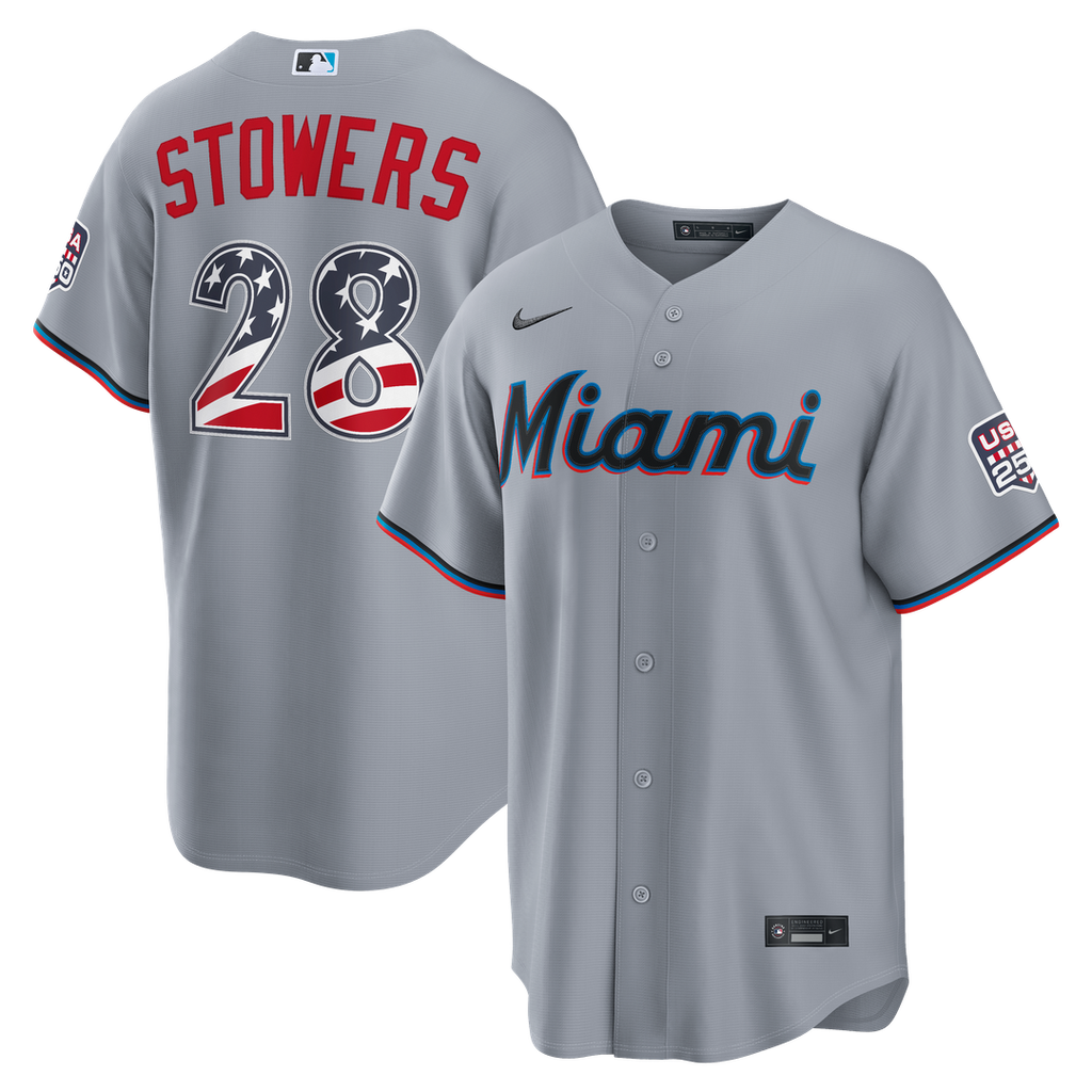 Kyle Stowers Miami Marlins Nike USA 250 Fourth of July Road Stadium Jersey - Gray Official MLB Team Apparel Baseball Fan Gear