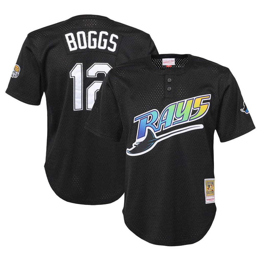 Wade Boggs Tampa Bay Rays Mitchell & Ness Youth Cooperstown Collection Mesh Batting Practice Jersey - Black Official MLB Team Apparel Baseball Fan Gea