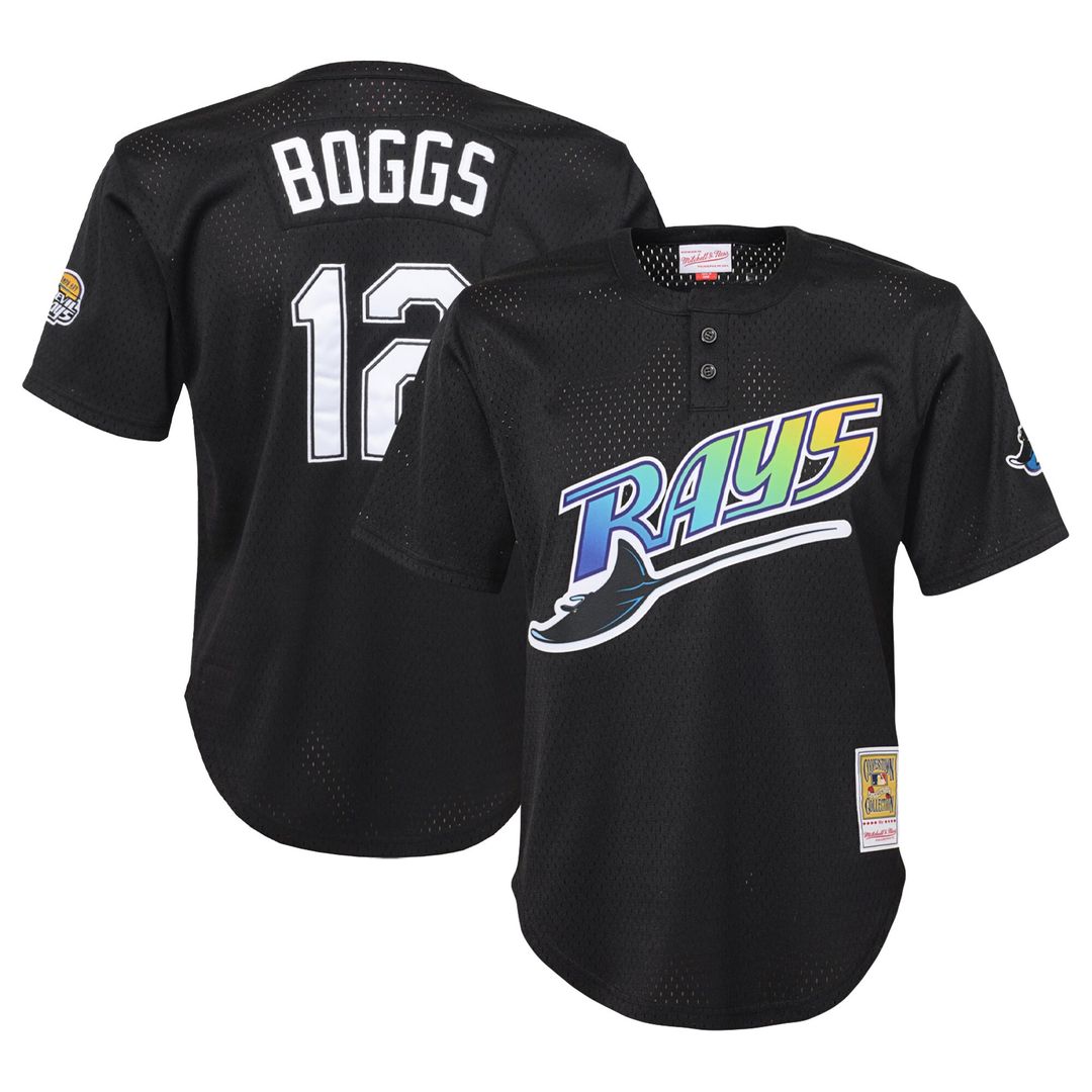 Wade Boggs Tampa Bay Rays Mitchell & Ness Youth Cooperstown Collection Mesh Batting Practice Jersey - Black Official MLB Team Apparel Baseball Fan Gea