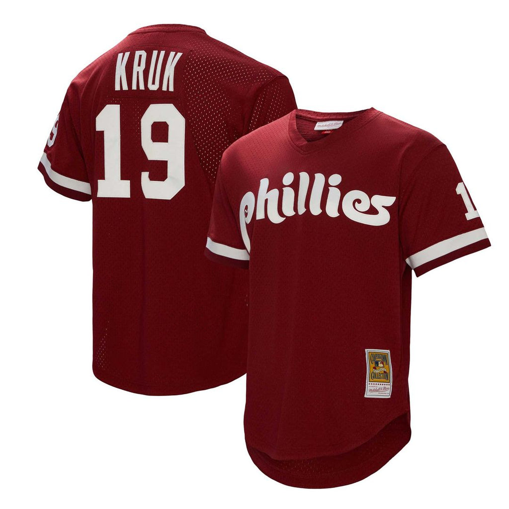 John Kruk Philadelphia Phillies Mitchell & Ness Big & Tall Cooperstown Collection Mesh Batting Practice Jersey - Burgundy Official MLB Team Apparel Ba