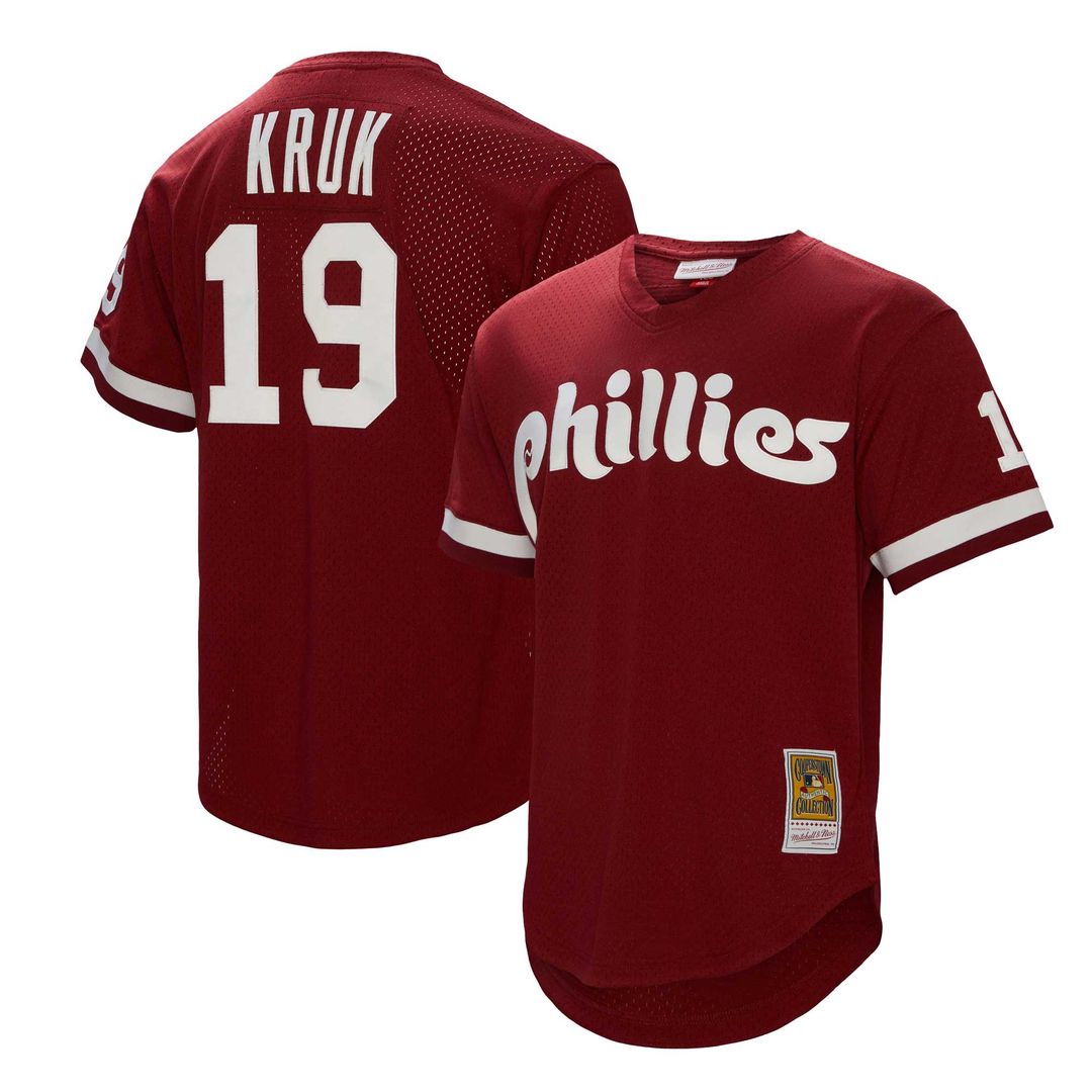 John Kruk Philadelphia Phillies Mitchell & Ness Big & Tall Cooperstown Collection Mesh Batting Practice Jersey - Burgundy Official MLB Team Apparel Ba