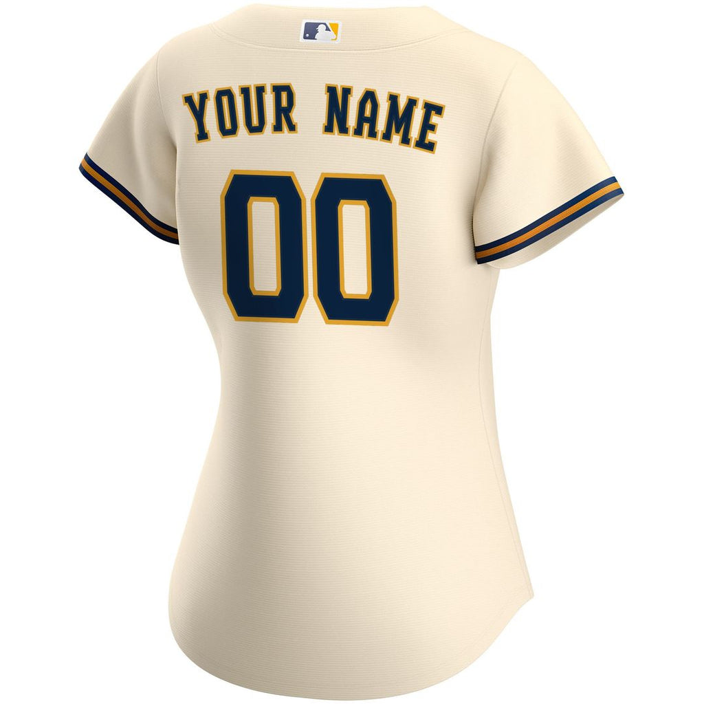 Milwaukee Brewers Nike Women's Home Replica Custom Jersey - Cream Official MLB Team Apparel Baseball Fan Gear