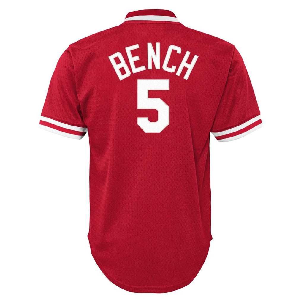 Johnny Bench Cincinnati Reds Mitchell & Ness Youth Cooperstown Collection Mesh Batting Practice Jersey - Red Official MLB Team Apparel Baseball Fan Ge