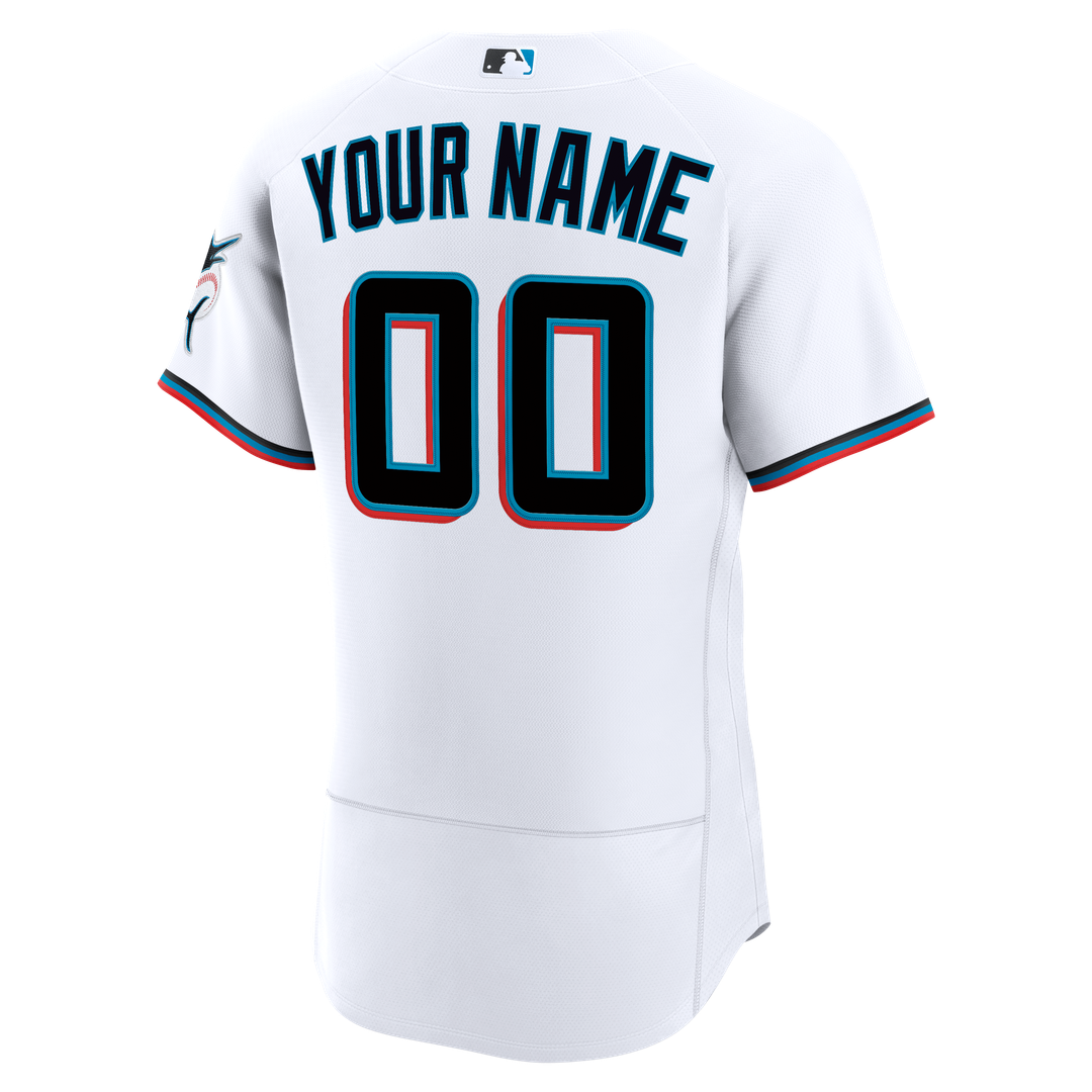 Miami Marlins Nike Home Authentic Custom Jersey - White Official MLB Team Apparel Baseball Fan Gear