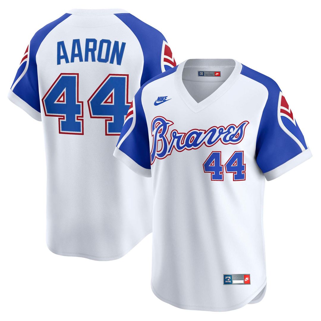 Hank Aaron Atlanta Braves Nike Throwback Cooperstown Collection Limited Jersey - White Official MLB Team Apparel Baseball Fan Gear