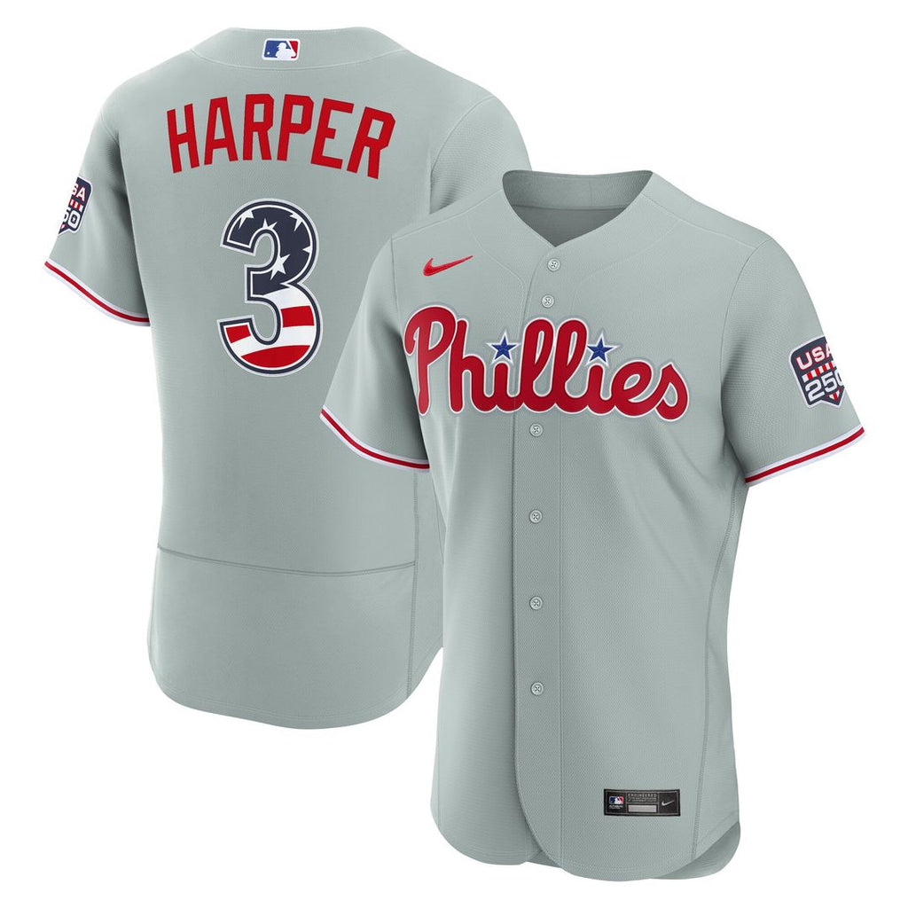 Bryce Harper Philadelphia Phillies Nike USA 250 Fourth of July Road Authentic Jersey - Gray Official MLB Team Apparel Baseball Fan Gear
