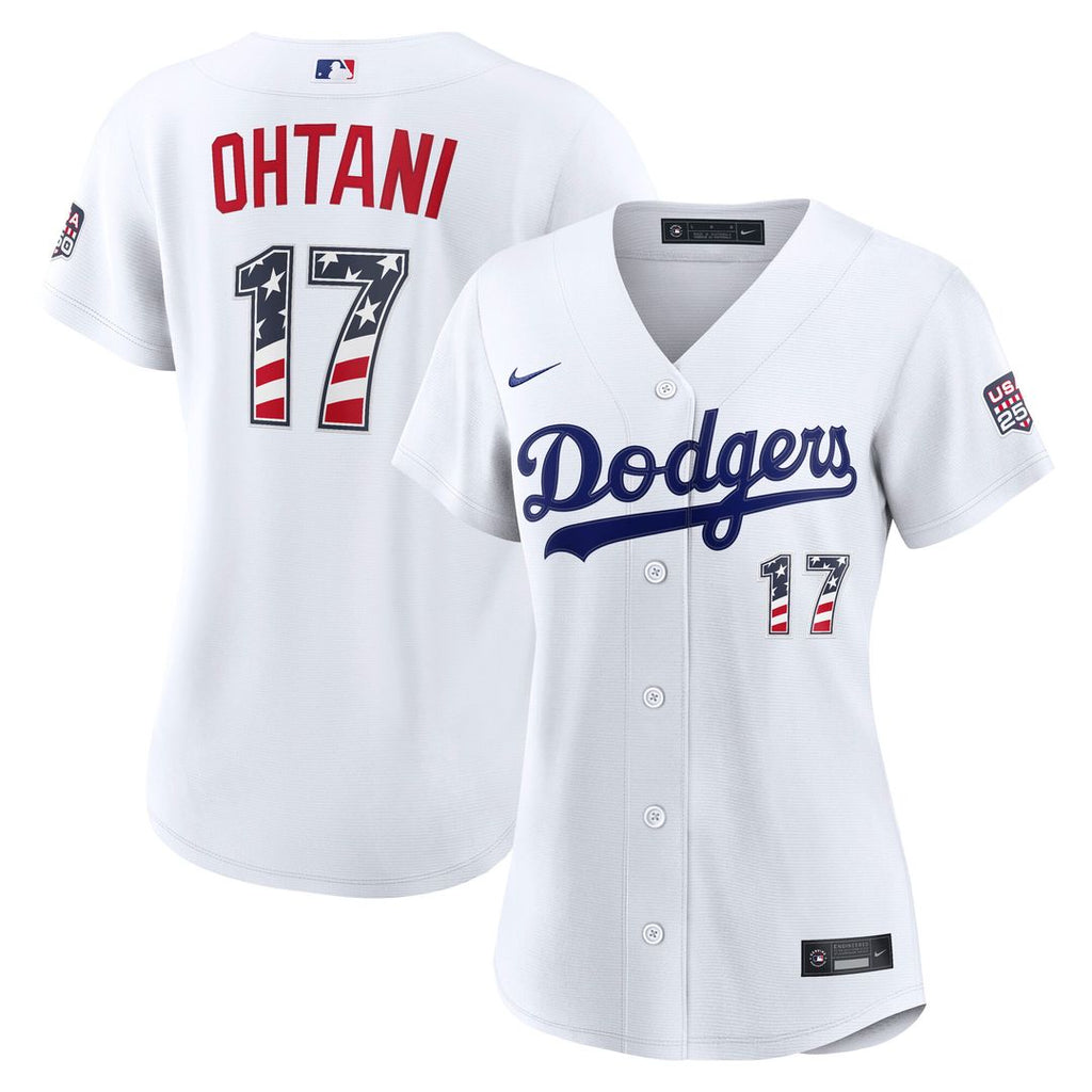 Shohei Ohtani Los Angeles Dodgers Nike Women's USA 250 Fourth of July Home Stadium Jersey - White Official MLB Team Apparel Baseball Fan Gear