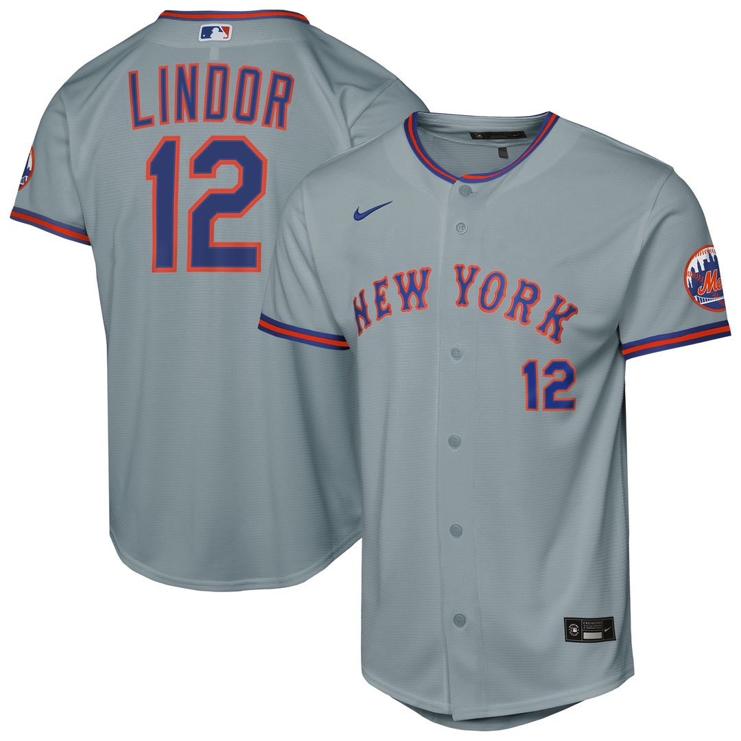 Francisco Lindor New York Mets Nike Youth Road Stadium Player Jersey - Gray Official MLB Team Apparel Baseball Fan Gear