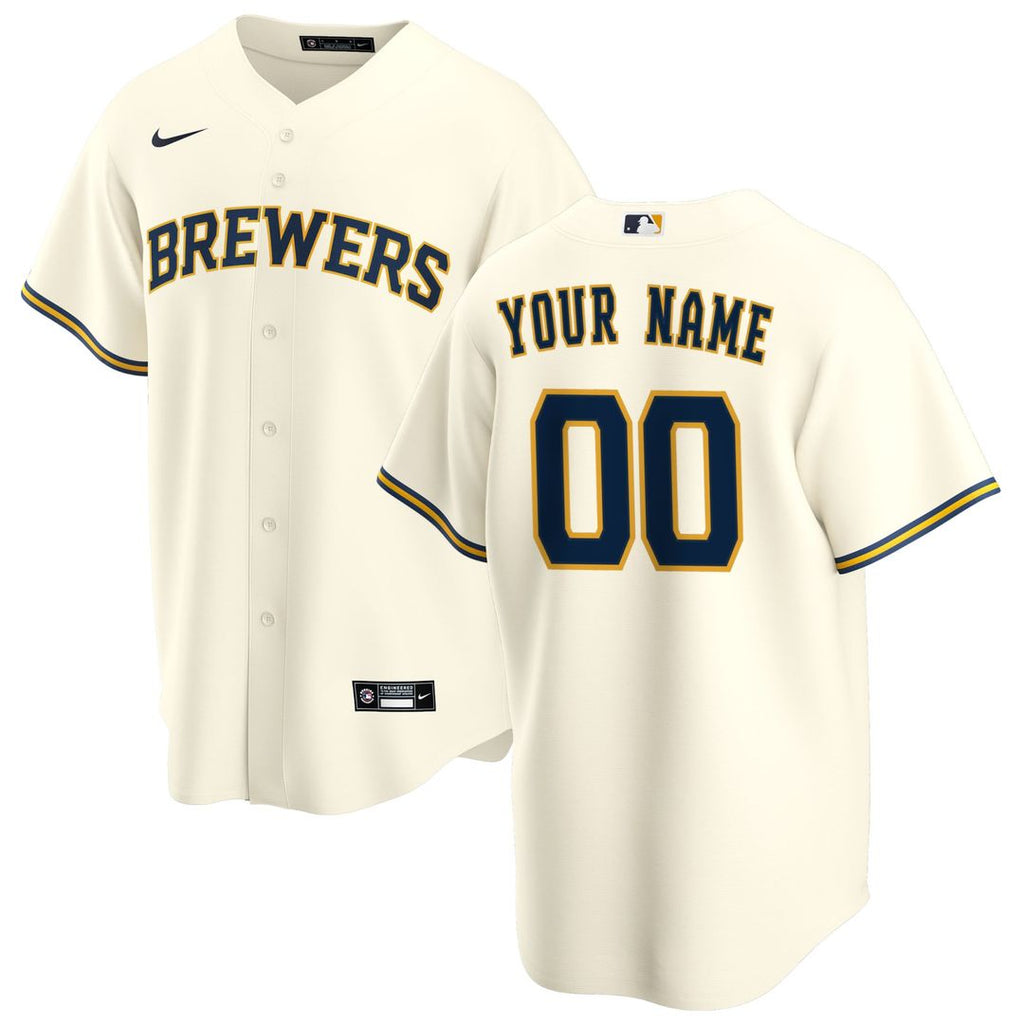 Milwaukee Brewers Nike Home Replica Custom Jersey - Cream Official MLB Team Apparel Baseball Fan Gear