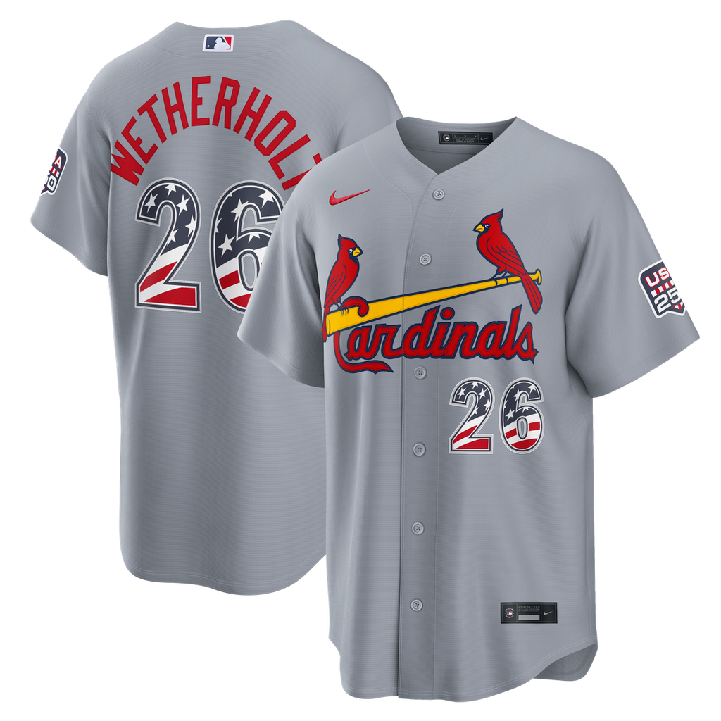 JJ Wetherholt St. Louis Cardinals Nike USA 250 Fourth of July Road Stadium Jersey - Gray Official MLB Team Apparel Baseball Fan Gear
