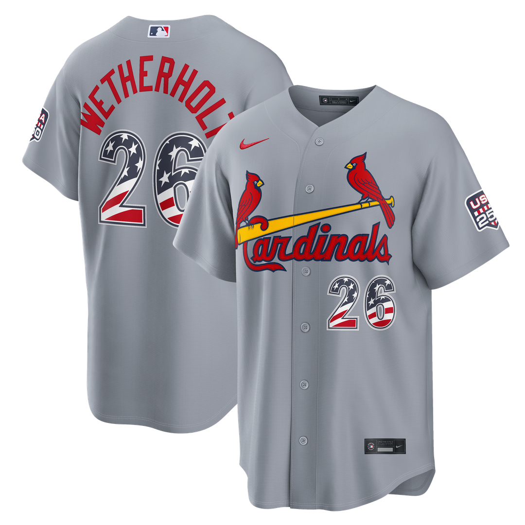 JJ Wetherholt St. Louis Cardinals Nike USA 250 Fourth of July Road Stadium Jersey - Gray Official MLB Team Apparel Baseball Fan Gear