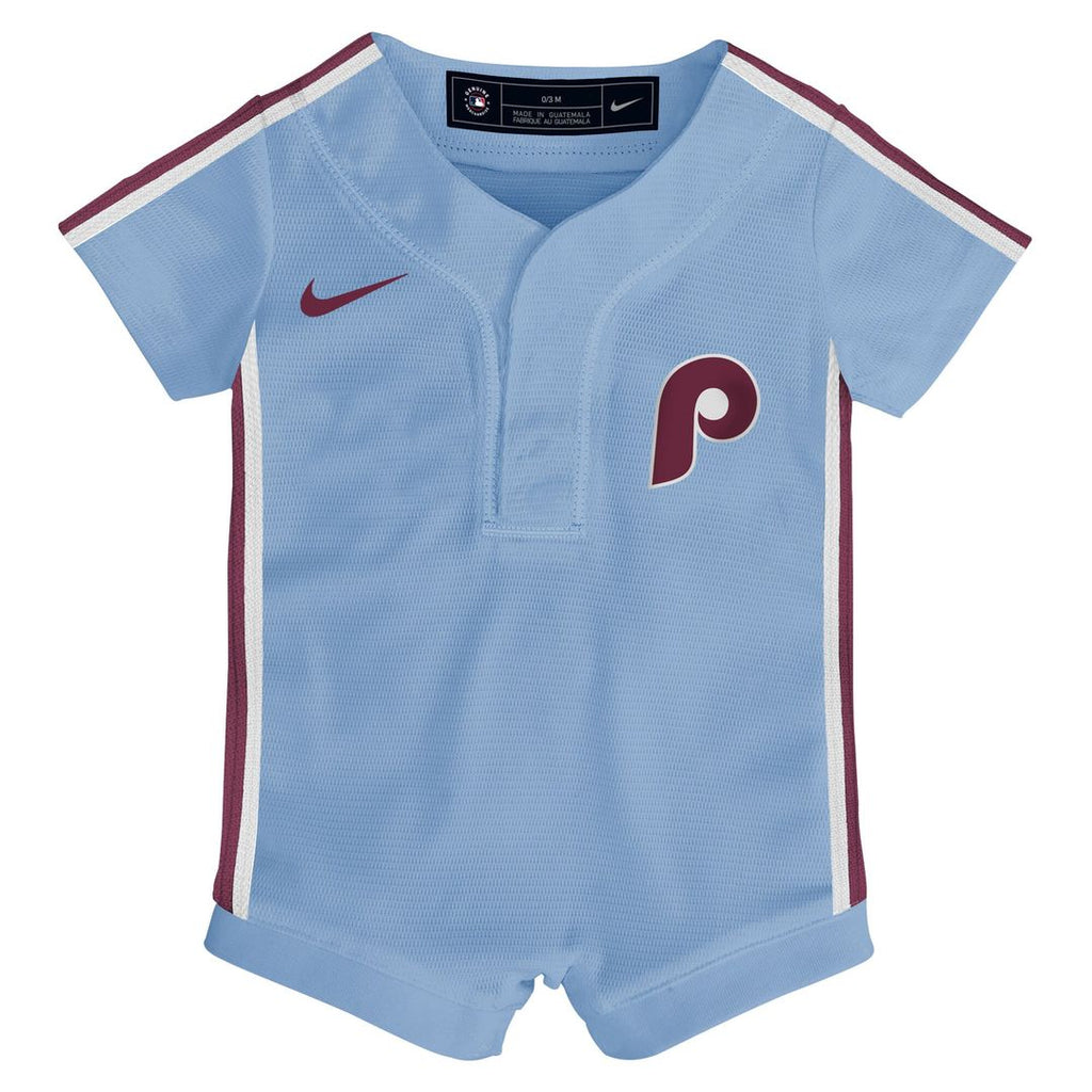 Philadelphia Phillies Nike Newborn Alternate Replica Romper Jersey - Light Blue Official MLB Team Apparel Baseball Fan Gear