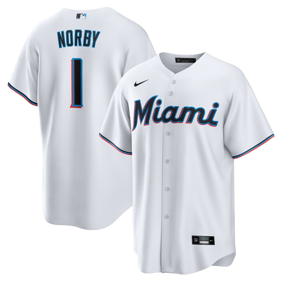 Connor Norby Miami Marlins Nike Home Replica Jersey - White Official MLB Team Apparel Baseball Fan Gear