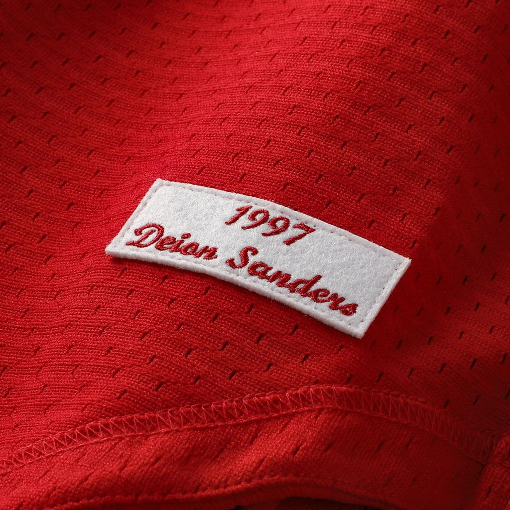 Deion Sanders Cincinnati Reds Mitchell & Ness Cooperstown Mesh Batting Practice Button-Up Jersey - Red Official MLB Team Apparel Baseball Fan Gear
