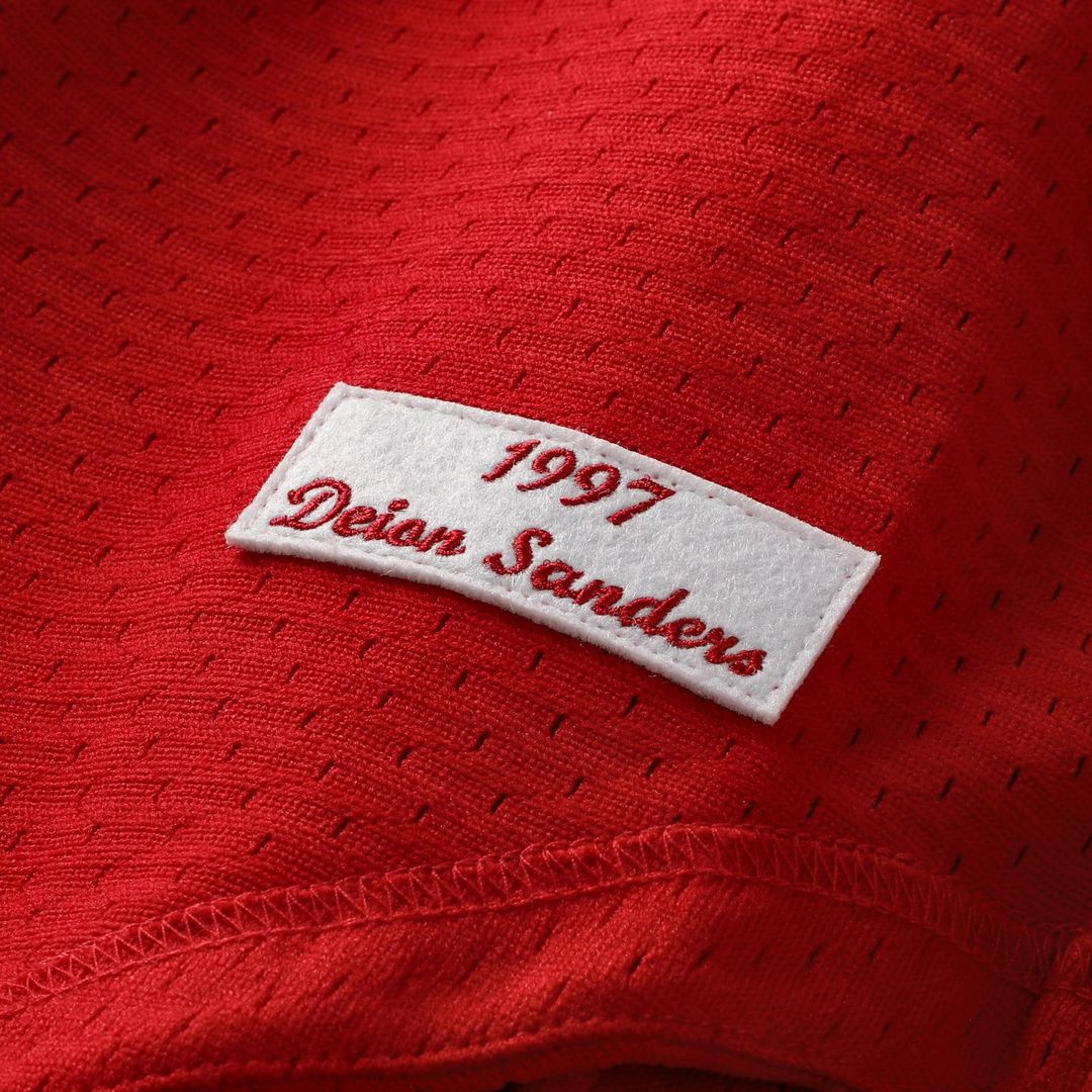 Deion Sanders Cincinnati Reds Mitchell & Ness Cooperstown Mesh Batting Practice Button-Up Jersey - Red Official MLB Team Apparel Baseball Fan Gear