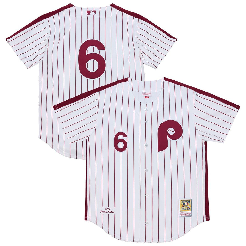 Jimmy Rollins Philadelphia Phillies Mitchell & Ness 2003 Cooperstown Collection Authentic Jersey - White Official MLB Team Apparel Baseball Fan Gear