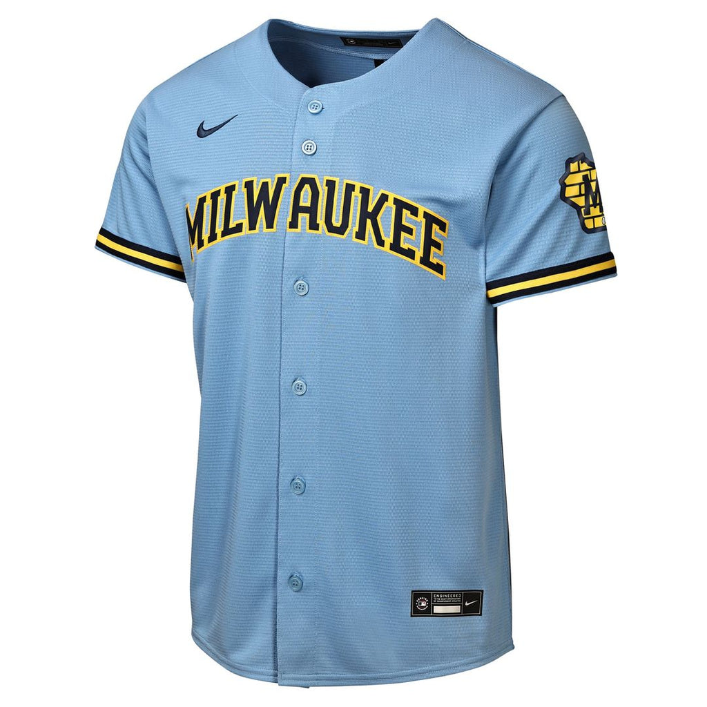 Milwaukee Brewers Nike Youth Road Stadium Jersey - Powder Blue Official MLB Team Apparel Baseball Fan Gear