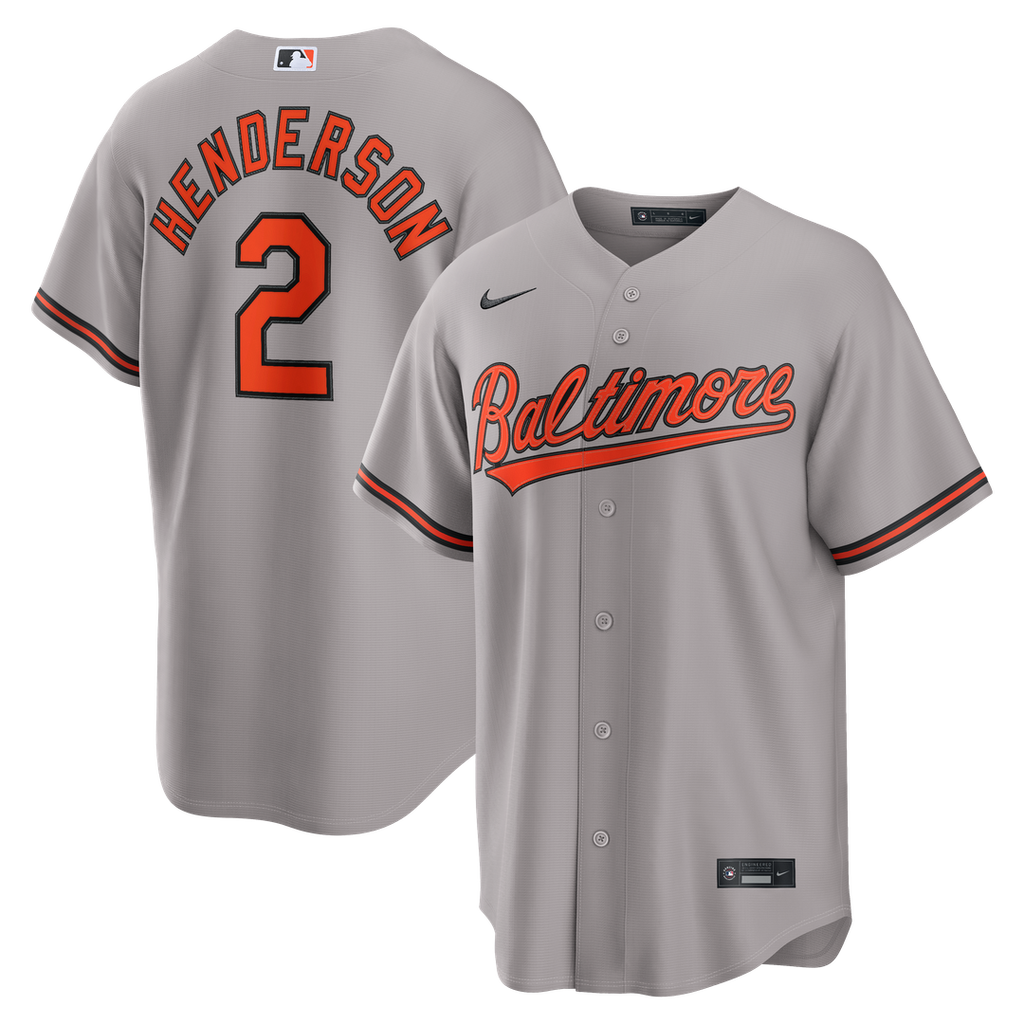 Gunnar Henderson Baltimore Orioles Nike Road Replica Jersey - Gray Official MLB Team Apparel Baseball Fan Gear