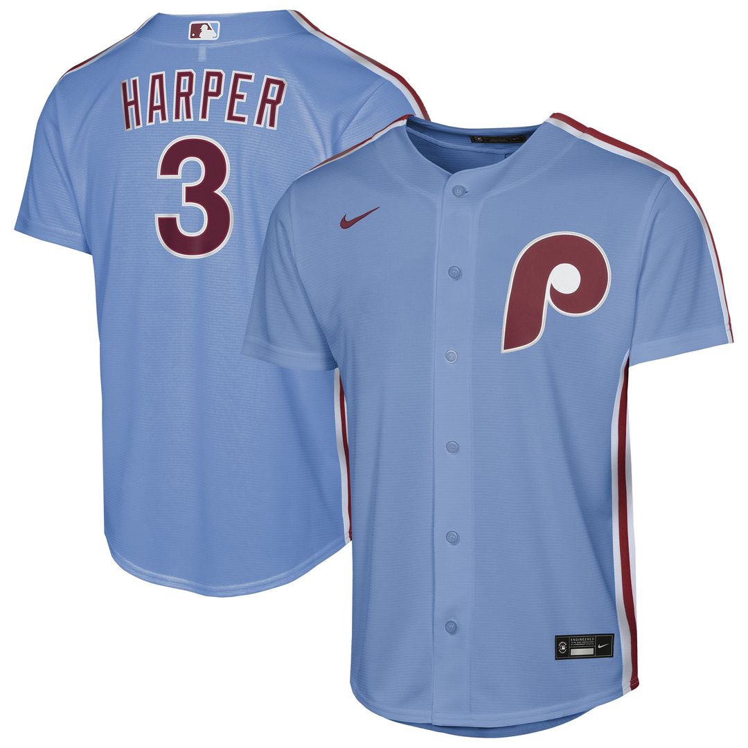 Bryce Harper Philadelphia Phillies Nike Youth Alternate Replica Jersey - Light Blue Official MLB Team Apparel Baseball Fan Gear