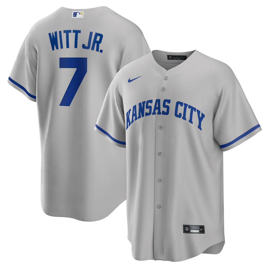 Bobby Witt Jr. Kansas City Royals Nike Road Replica Jersey - Gray Official MLB Team Apparel Baseball Fan Gear