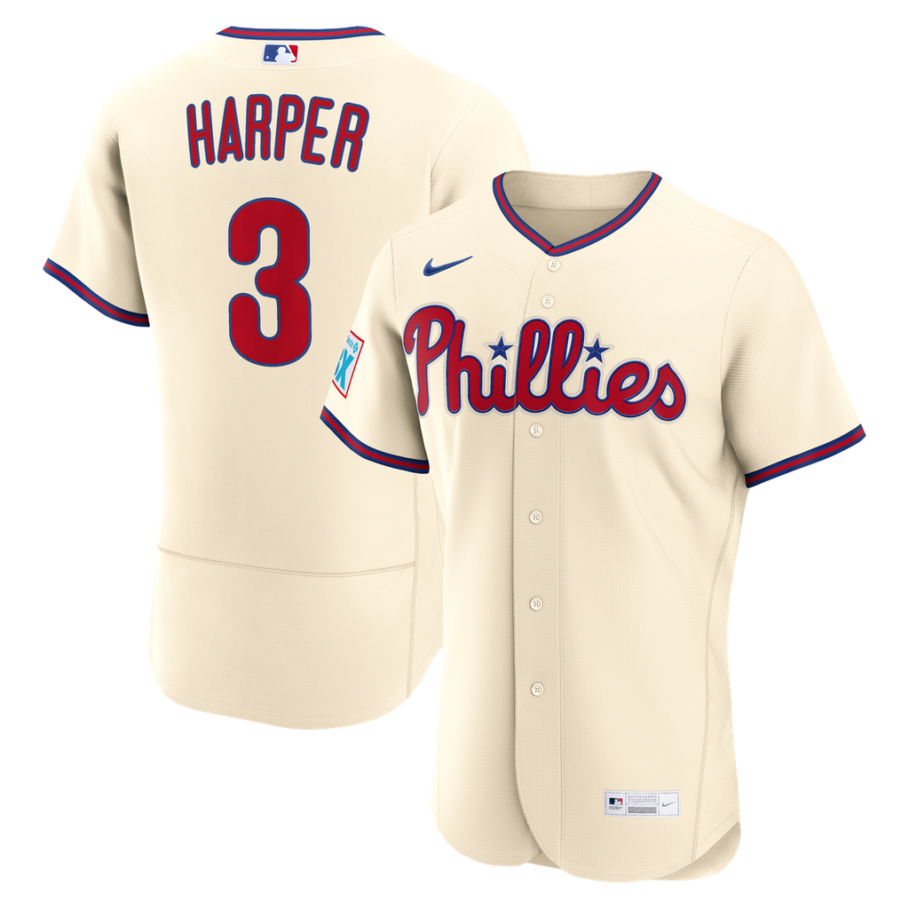 Bryce Harper Philadelphia Phillies Nike Alternate Authentic Sponsor Patch Jersey - Cream Official MLB Team Apparel Baseball Fan Gear