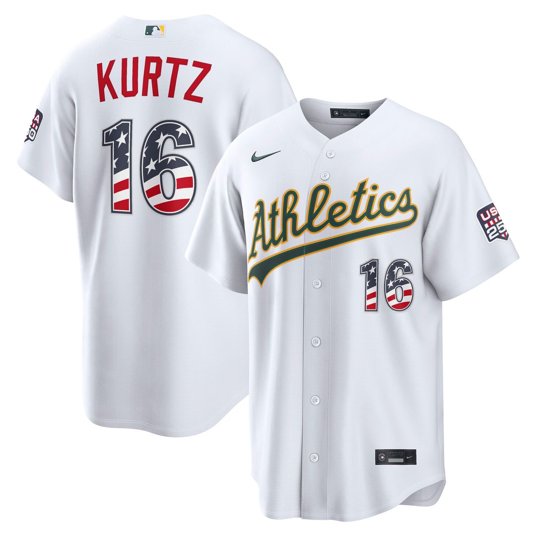 Nick Kurtz Athletics Nike USA 250 Fourth of July Home Stadium Jersey - White Official MLB Team Apparel Baseball Fan Gear