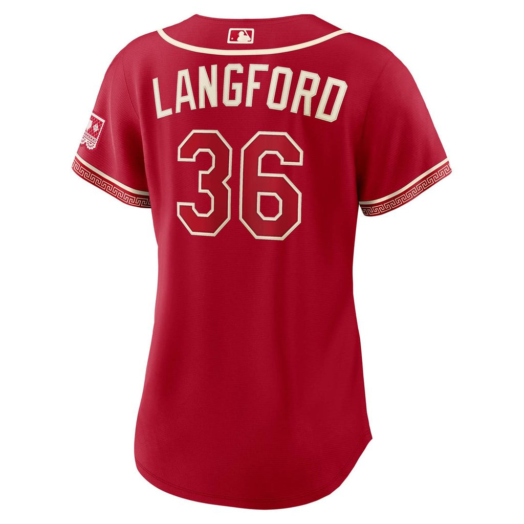 Wyatt Langford Texas Rangers Nike Women's 2026 City Connect Stadium Jersey - Red Official MLB Team Apparel Baseball Fan Gear