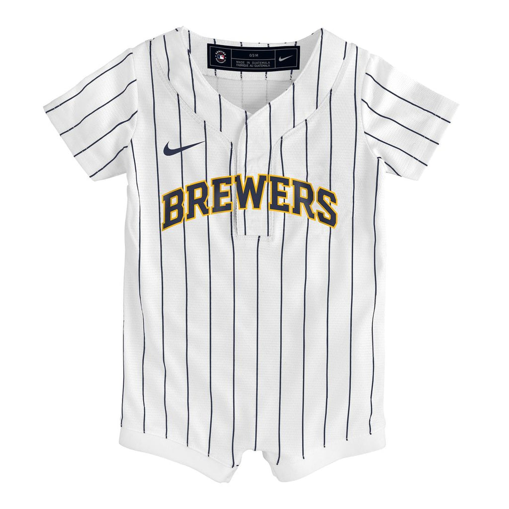 Milwaukee Brewers Nike Newborn & Infant Alternate Replica Romper Jersey - White Official MLB Team Apparel Baseball Fan Gear