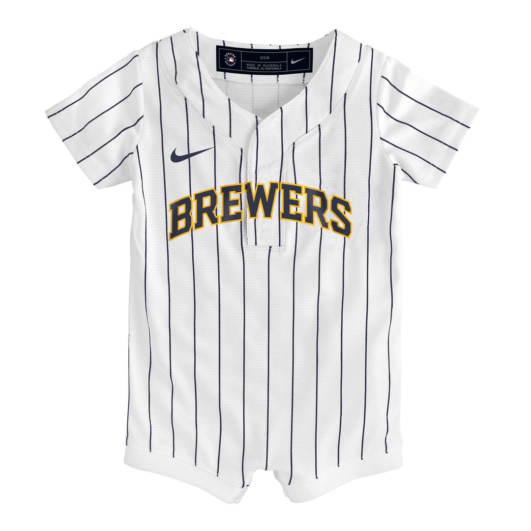 Milwaukee Brewers Nike Newborn & Infant Alternate Replica Romper Jersey - White Official MLB Team Apparel Baseball Fan Gear