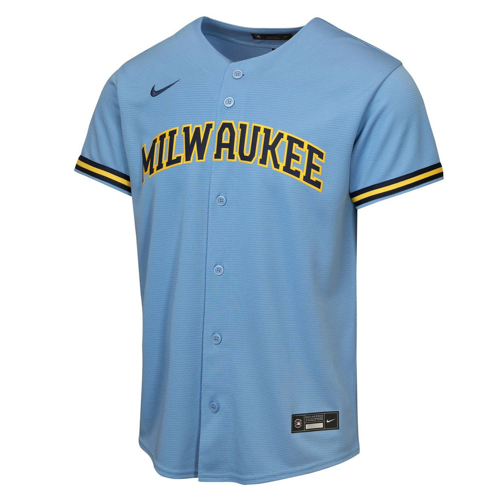Jackson Chourio Milwaukee Brewers Nike Youth Road Replica Jersey - Light Blue Official MLB Team Apparel Baseball Fan Gear