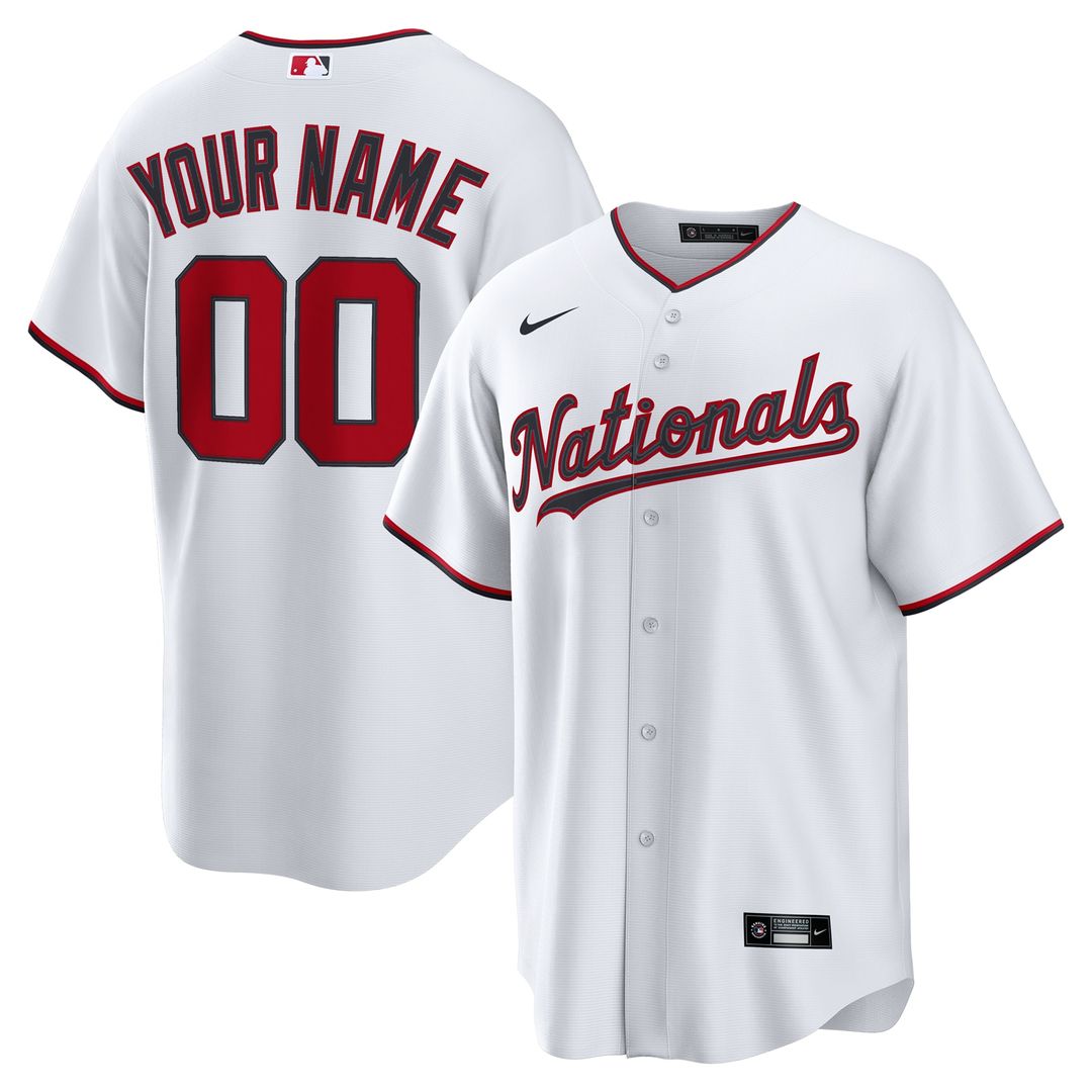 Washington Nationals Nike Home Custom Replica Jersey - White Official MLB Team Apparel Baseball Fan Gear