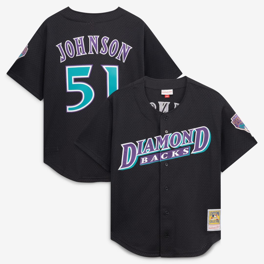 Randy Johnson Arizona Diamondbacks Mitchell & Ness Cooperstown Collection Mesh Batting Practice Button-Up Jersey - Black Official MLB Team Apparel Bas