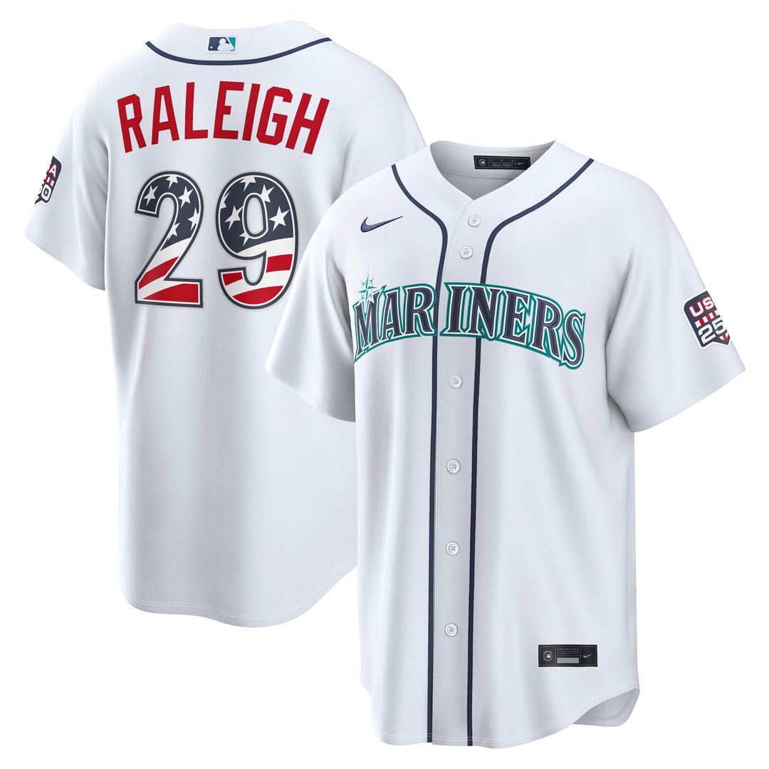 Cal Raleigh Seattle Mariners Nike USA 250 Fourth of July Home Stadium Jersey - White Official MLB Team Apparel Baseball Fan Gear