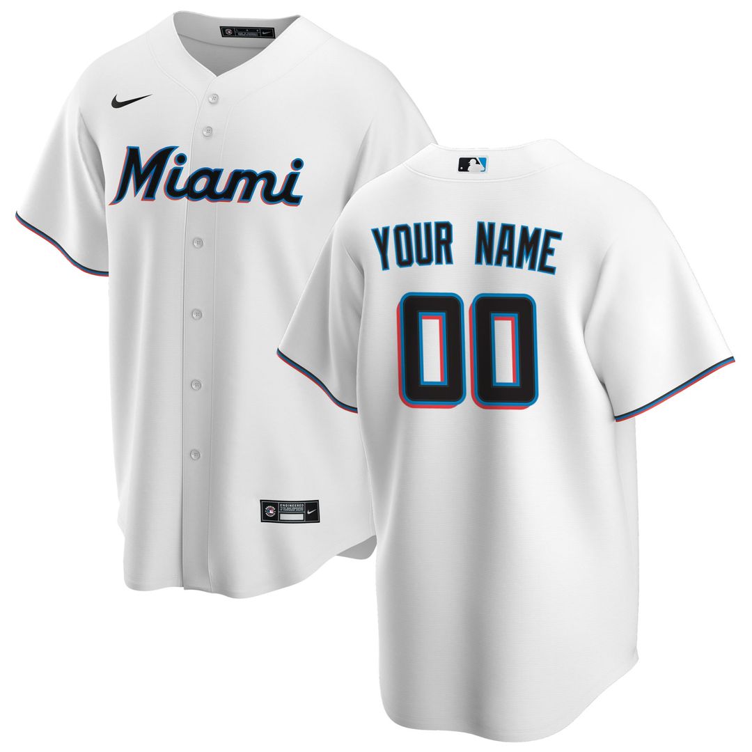 Miami Marlins Nike Home Replica Custom Jersey - White Official MLB Team Apparel Baseball Fan Gear