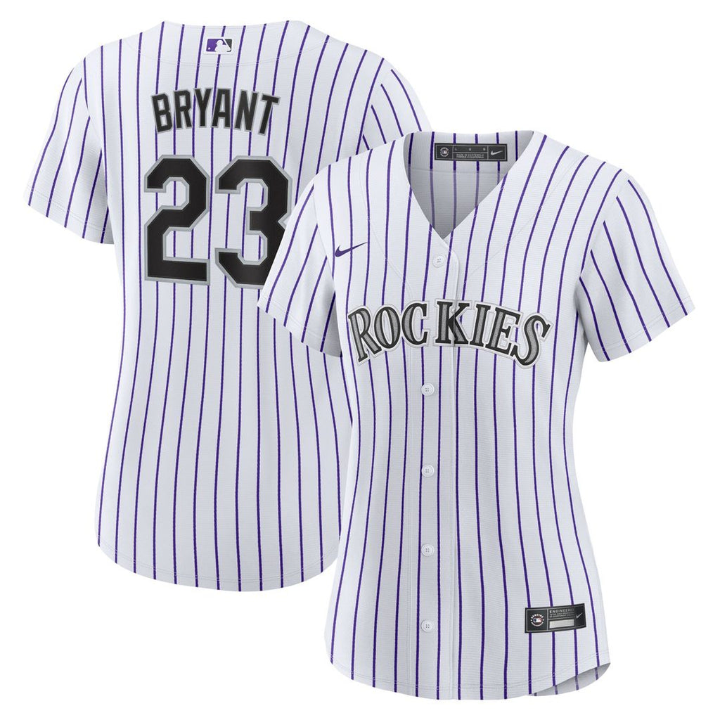 Kris Bryant Colorado Rockies Nike Women's Replica Player Jersey - White/Purple Official MLB Team Apparel Baseball Fan Gear