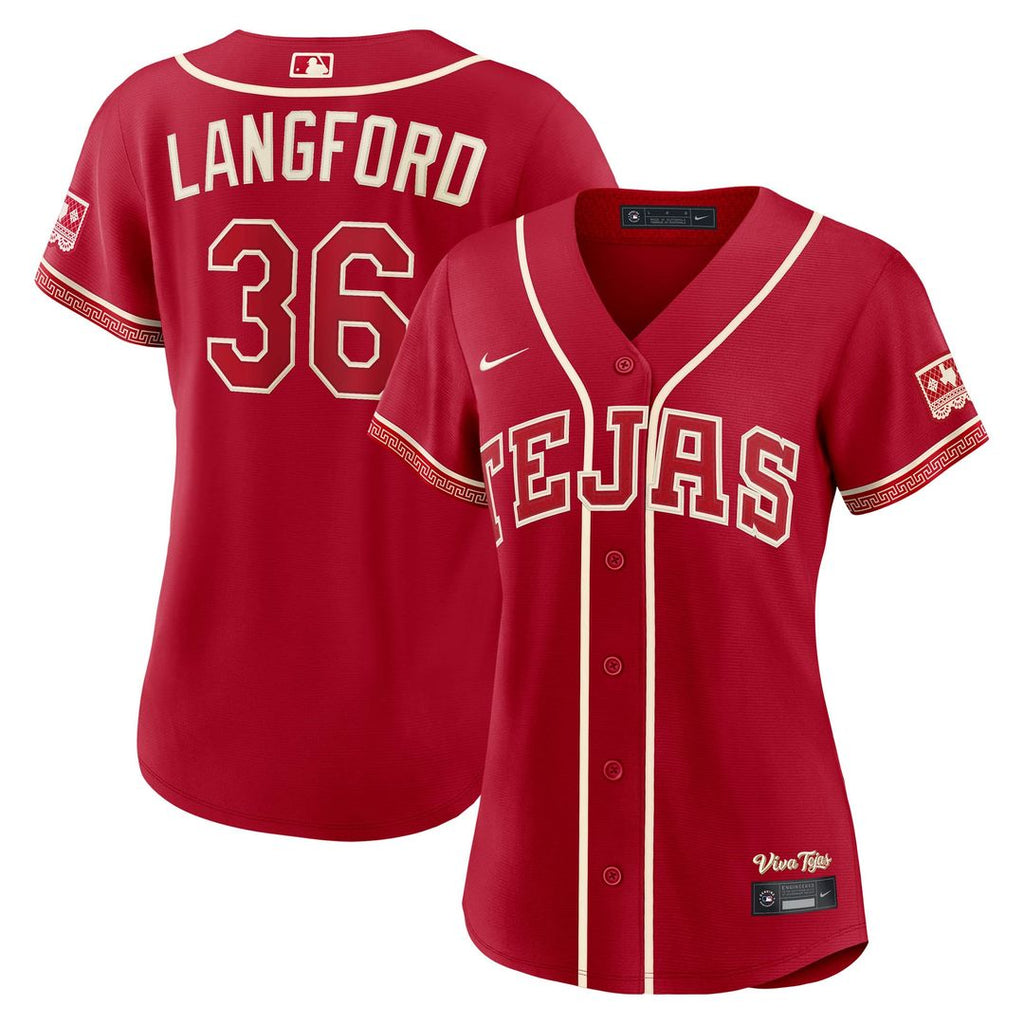 Wyatt Langford Texas Rangers Nike Women's 2026 City Connect Stadium Jersey - Red Official MLB Team Apparel Baseball Fan Gear