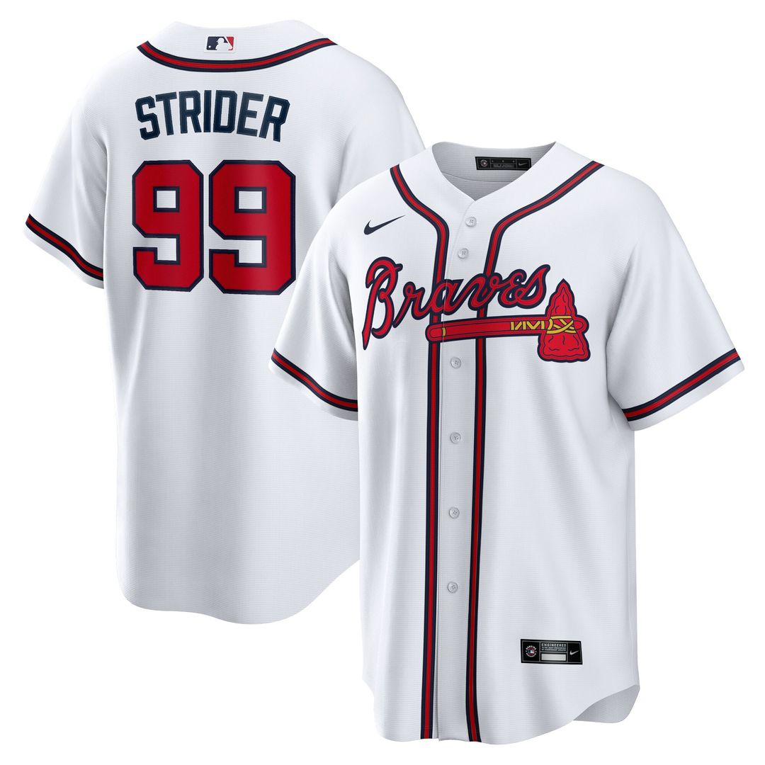 Spencer Strider Atlanta Braves Nike Replica Player Jersey - White Official MLB Team Apparel Baseball Fan Gear