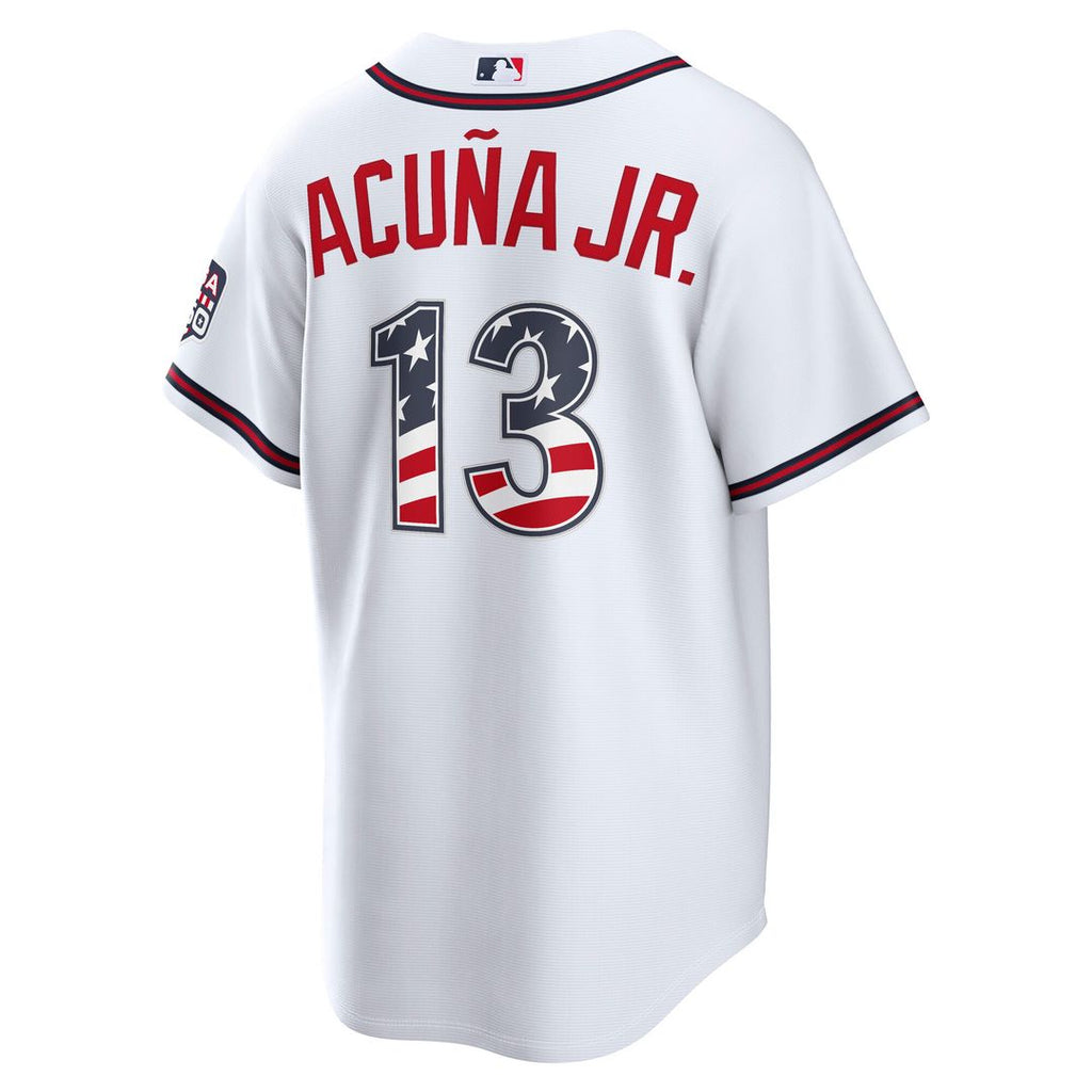 Ronald Acuña Jr. Atlanta Braves Nike USA 250 Fourth of July Home Stadium Jersey - White Official MLB Team Apparel Baseball Fan Gear