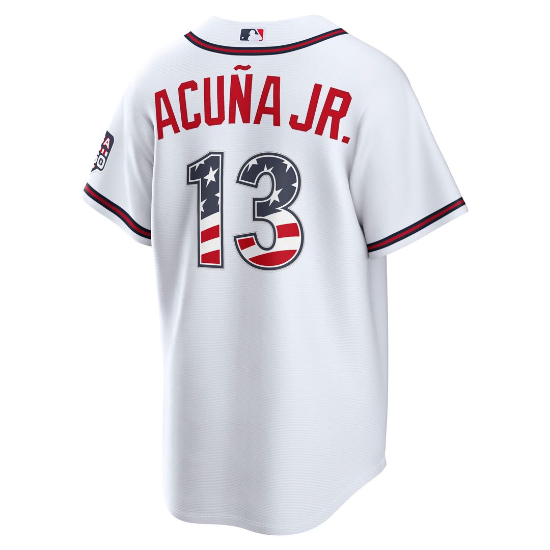 Ronald Acuña Jr. Atlanta Braves Nike USA 250 Fourth of July Home Stadium Jersey - White Official MLB Team Apparel Baseball Fan Gear