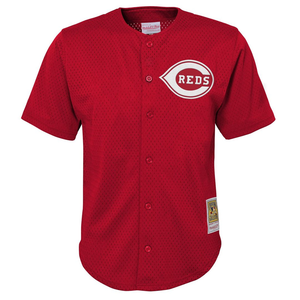 Deion Sanders Cincinnati Reds Mitchell & Ness Youth Cooperstown Mesh Batting Practice Jersey - Red Official MLB Team Apparel Baseball Fan Gear