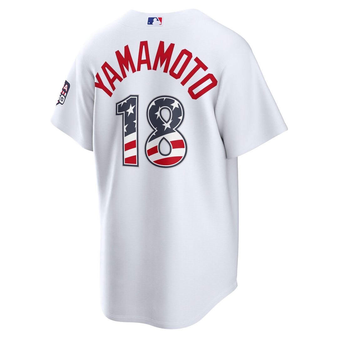 Yoshinobu Yamamoto Los Angeles Dodgers Nike USA 250 Fourth of July Home Stadium Jersey - White Official MLB Team Apparel Baseball Fan Gear